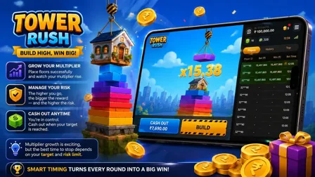 Tower Rush slot by Galaxsys — build high, win big, for players in India
